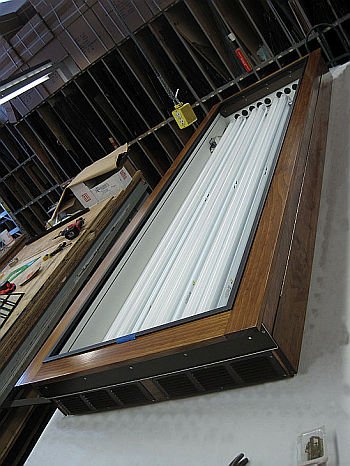 Light box view showing frame before stained glass panel is installed